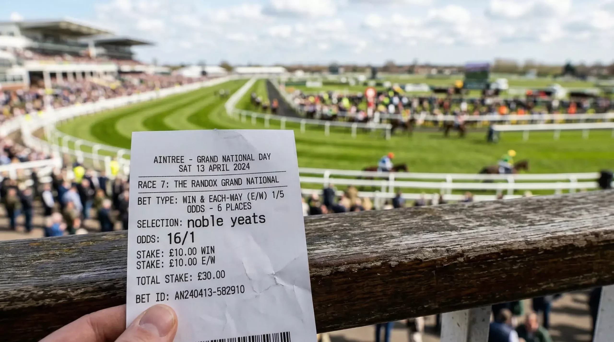 Close-up of a betting slip with Grand National odds at Aintree