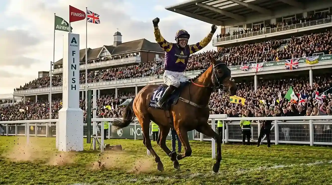 Historic Grand National finish at Aintree with a longshot winner