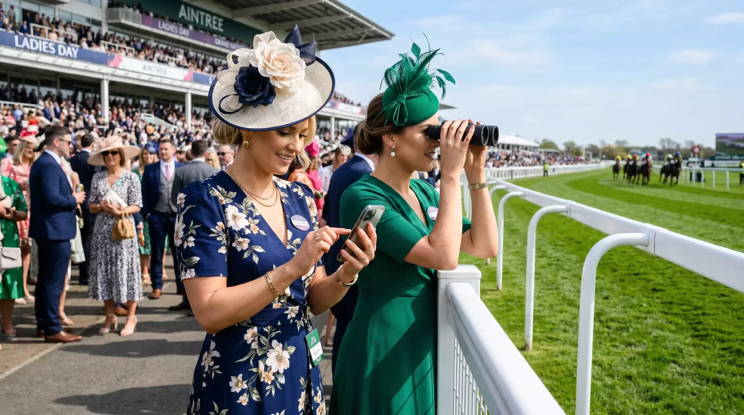 Women watching the Grand National at Aintree on Ladies Day