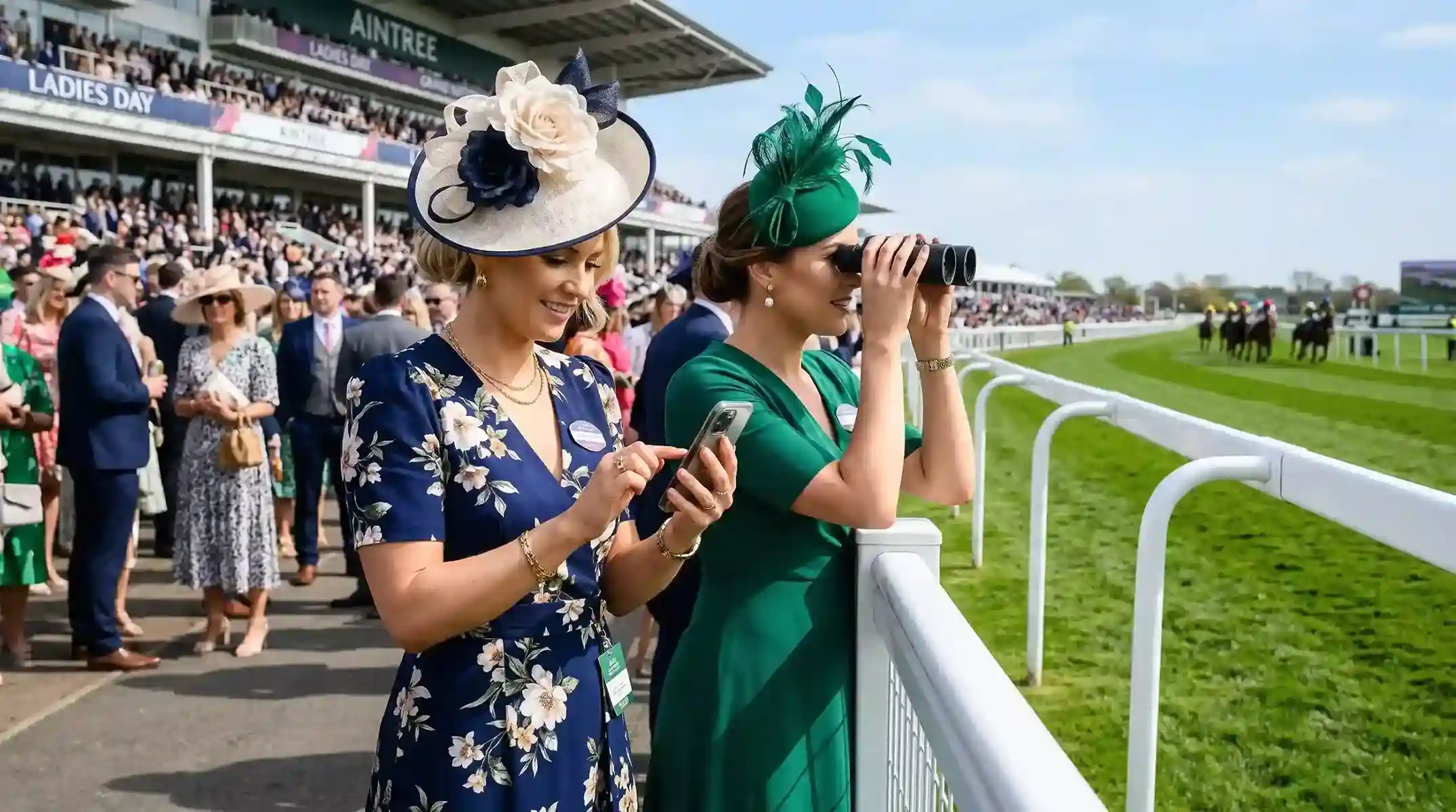 Women watching the Grand National at Aintree on Ladies Day
