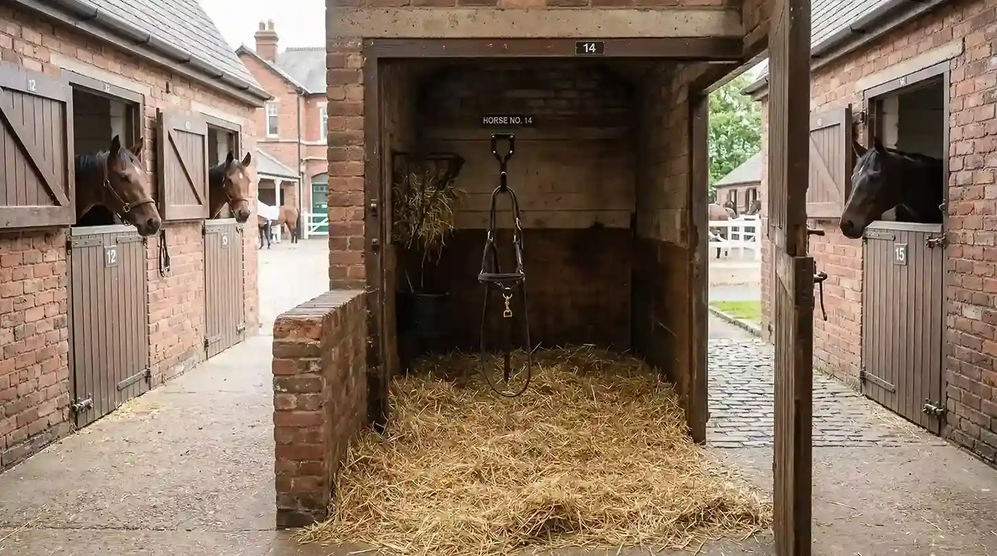 Empty stall at Aintree racecourse stables before the Grand National