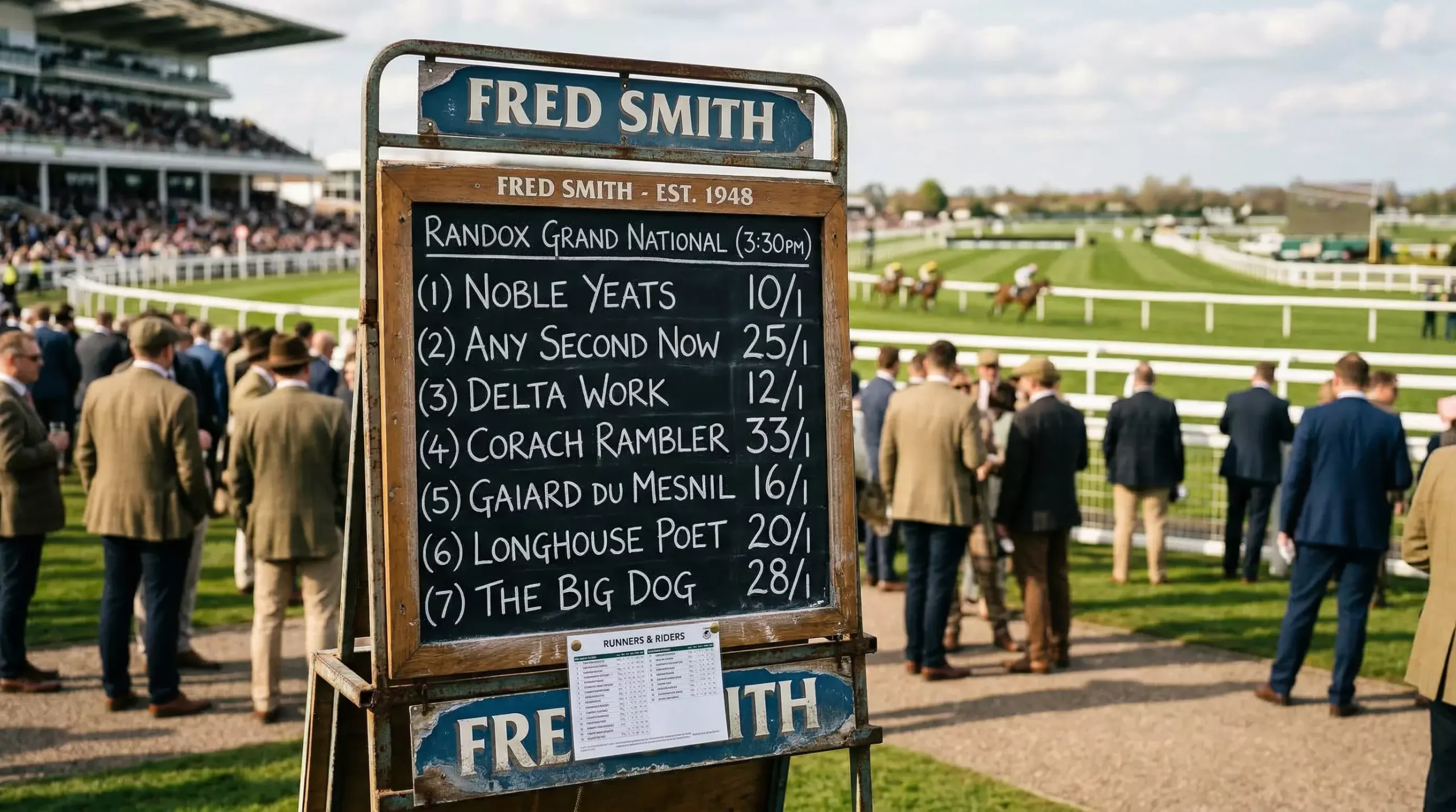 Grand National odds displayed on a bookmaker board at Aintree racecourse before the race