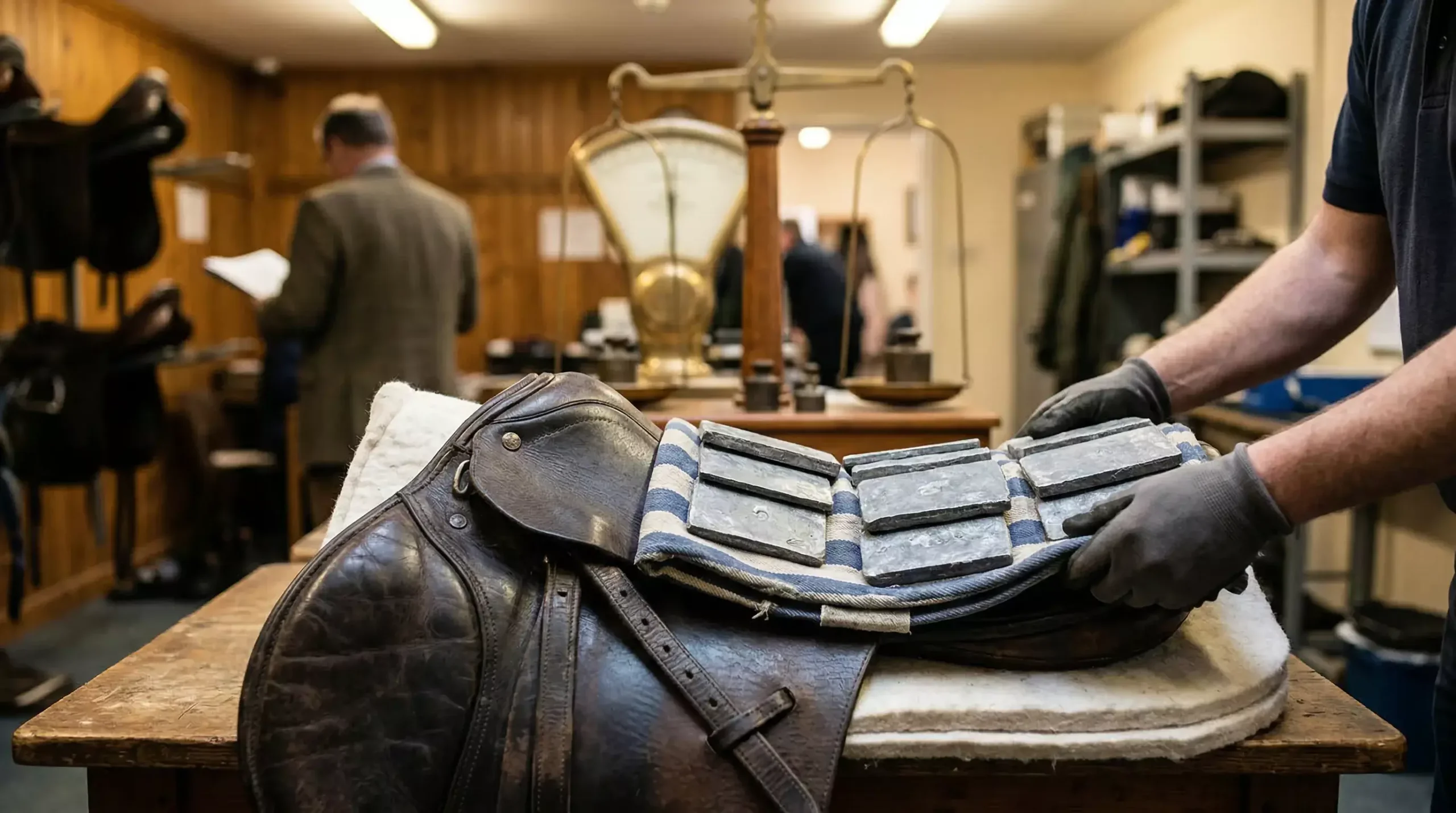 Lead weight cloth and saddle prepared for a Grand National runner